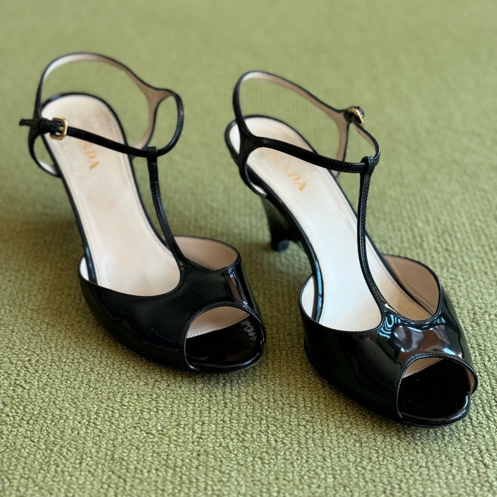 Prada black patent leather sandals